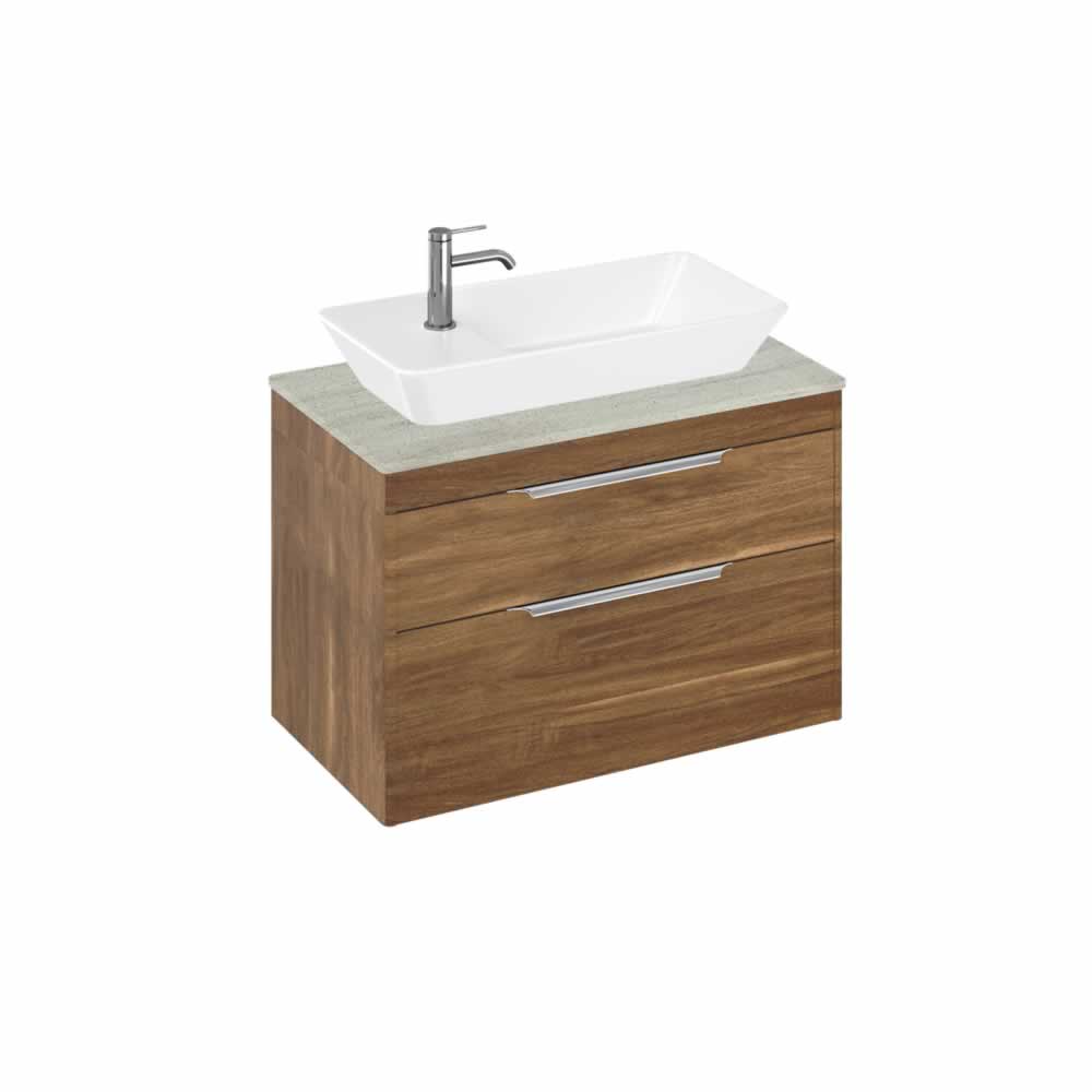 Shoreditch 85cm double drawer Caramel with Concrete Haze Worktop and Yacht Countertop Basin